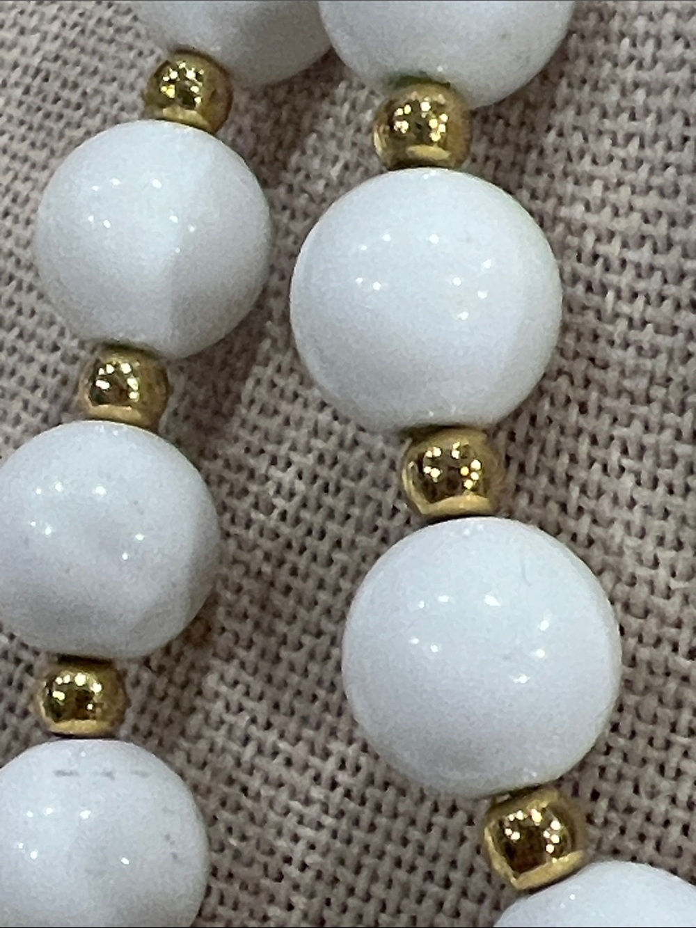 Vintage Monet White Bead Necklace with Gold Accents - Picture 7 of 9